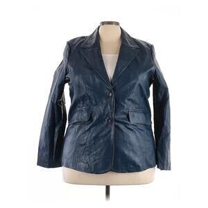NWT Genuine Leather Blazer Navy Blue Y2K Minimalist 90s Goth Grunge Whimsigoth